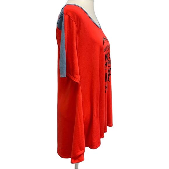 Hand Printed Upcycled Women Large Superbowl Snacks Commercials Halftime Show Tee - Picture 3 of 5